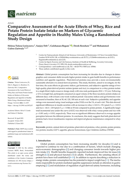 Comparative Assessment of the Acute Effects of Whey, Rice and Potato