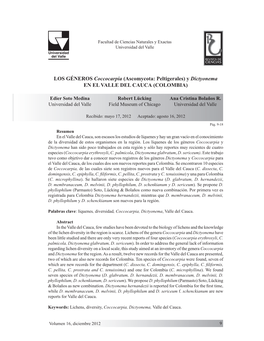 LOS GÉNEROS Coccocarpia (Ascomycota: Peltigerales) Y Dictyonema EN EL VALLE DEL CAUCA (COLOMBIA)