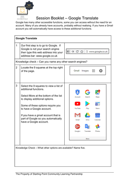 Session Booklet – Google Translate Google Has Many Other Accessible Functions, Some You Can Access Without the Need for an Account