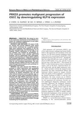 PRKD3 Promotes Malignant Progression of OSCC by Downregulating KLF16 Expression