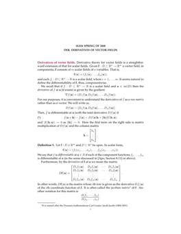 Derivatives of Vector Fields. Derivative Theory for Vector Fields Is a Straightfor- Ward Extension of That for Scalar Fields. Gi