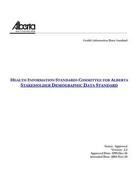 Stakeholder Demographic Data Standard Version