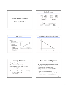 Memory Hierarchy Design Overview Locality of Reference Cache