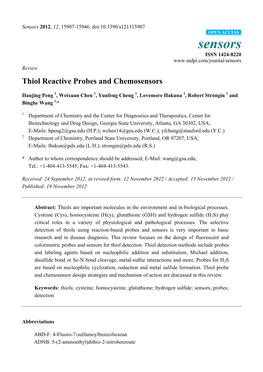 Thiol Reactive Probes and Chemosensors