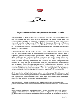 Bugatti Celebrates European Premiere of the Divo in Paris