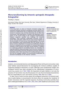 Micro-Terraforming by Antarctic Springtails (Hexapoda: Entognatha) Timothy C