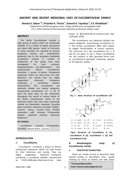 Ancient and Recent Medicinal Uses of Cucurbitaceae Family