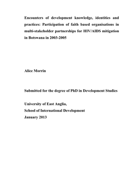 Participation of Faith Based Organisations in Multi-Stakeholder Partnerships for HIV/AIDS Mitigation in Botswana in 2003-2005