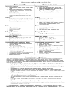 Indicaciones Para Una Dieta Con Bajo Contenido De Fibra