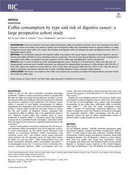 Coffee Consumption by Type and Risk of Digestive Cancer: a Large Prospective Cohort Study