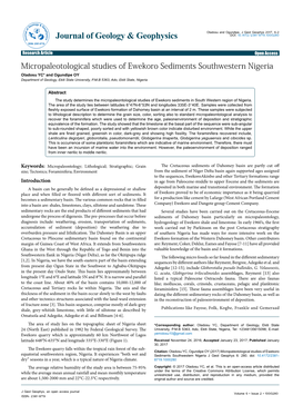 Micropaleotological Studies of Ewekoro Sediments Southwestern