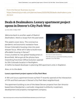 Luxury Apartment Project Opens in Denver's City Park West - Denver Business Journal