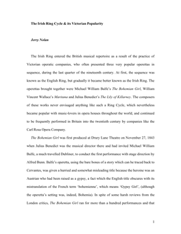 The Irish Ring Cycle & Its Victorian Popularity Jerry Nolan the Irish Ring Entered the British Musical Repertoire As a Resul