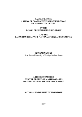 Sayaw Filipino: a Study of Contrasting Representations of Philippine Culture