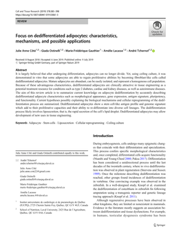 Focus on Dedifferentiated Adipocytes: Characteristics, Mechanisms, and Possible Applications