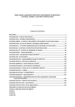 Free Trade Agreement Between the Dominican Republic, Central America and the United States