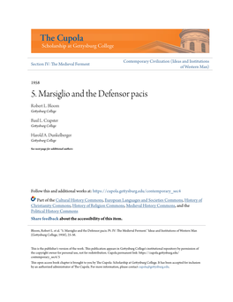 5. Marsiglio and the Defensor Pacis Robert L