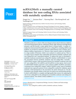 A Manually Curated Database for Non-Coding Rnas Associated with Metabolic Syndrome