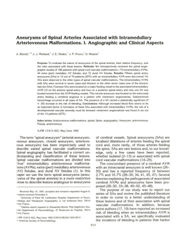 Aneurysms of Spinal Arteries Associated with Intramedullary Arteriovenous Malformations