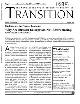 Underneath the Formal Economy Why Are Russian Enterprises Not Restructuring? by Clifford Gaddy and Barry W