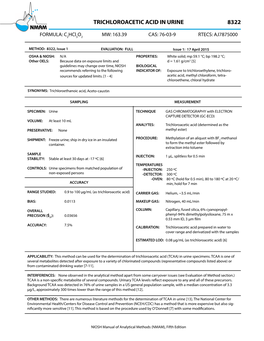 Nmam 8322: Trichloroacetic Acid in Urine