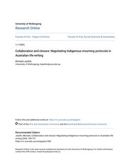 Negotiating Indigenous Mourning Protocols in Australian Life Writing