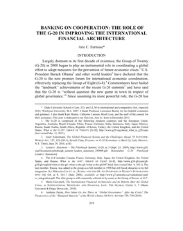 Banking on Cooperation: the Role of the G-20 in Improving the International Financial Architecture