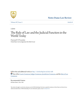 The Rule of Law and the Judicial Function in the World Today Diarmuid F