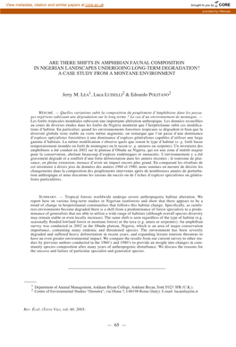 Are There Shifts in Amphibian Faunal Composition in Nigerian Landscapes Undergoing Long-Term Degradation? a Case Study from a Montane Environment