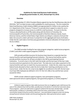 Guidelines for State Small Business Credit Initiative (Originally Posted October 21, 2011, Revised April 16, 2014)