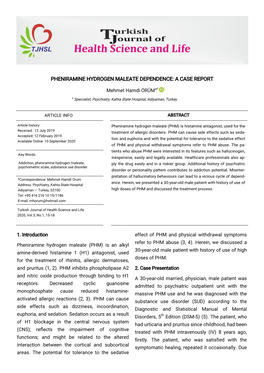 Pheniramine Hydrogen Maleate Dependence: a Case Report