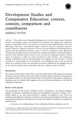 Development Studies and Comparative Education: Context