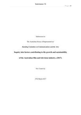 Inquiry Into Factors Contributing to the Growth and Sustainability of the Australian Film and Television Industry