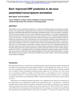 Borf: Improved ORF Prediction in De-Novo Assembled Transcriptome Annotation