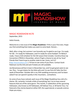 MAGIC ROADSHOW #170 September, 2015