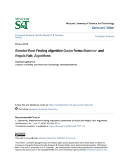 Blended Root Finding Algorithm Outperforms Bisection and Regula Falsi Algorithms