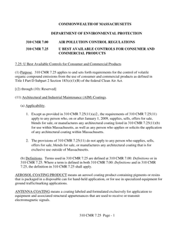 310 CMR 7.25, Best Available Controls for Consumer and Commercial Products