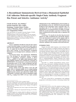 A Recombinant Immunotoxin Derived from a Humanized Epithelial Cell