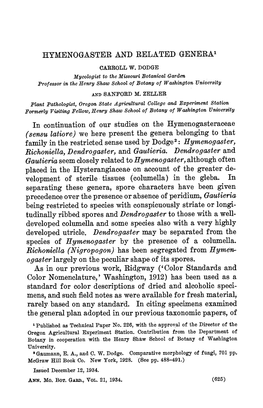 Hymenogaster and Related Genera1 Carrollw