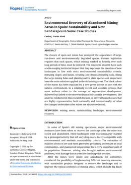 Environmental Recovery of Abandoned Mining Areas in Spain: Sustainability and New Landscapes in Some Case Studies