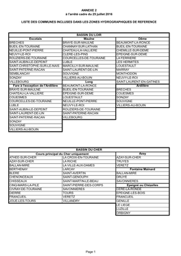 Page 1 ANNEXE 2 À L'arrêté Cadre Du 25 Juillet 2016 LISTE DES