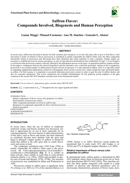 Saffron Flavor: Compounds Involved, Biogenesis and Human Perception