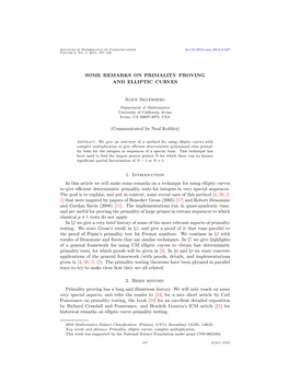 Some Remarks on Primality Proving and Elliptic Curves