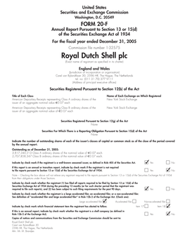 Royal Dutch Shell Plc (Exact Name of Registrant As Specified in Its Charter)