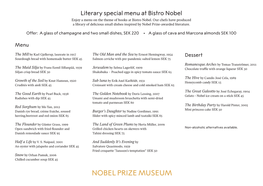 Literary Special Menu at Bistro Nobel Enjoy a Menu on the Theme of Books at Bistro Nobel