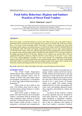 Food Safety Behaviour, Hygiene and Sanitary Practices of Street Food Vendors