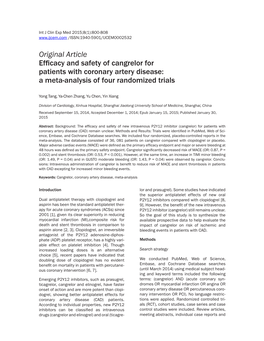 Original Article Efficacy and Safety of Cangrelor for Patients with Coronary Artery Disease: a Meta-Analysis of Four Randomized Trials