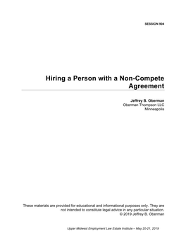 Hiring a Person with a Non-Compete Agreement