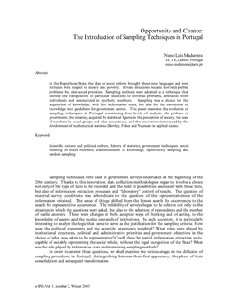 The Introduction of Sampling Techniques in Portugal