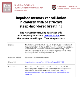 Impaired Memory Consolidation in Children with Obstructive Sleep Disordered Breathing